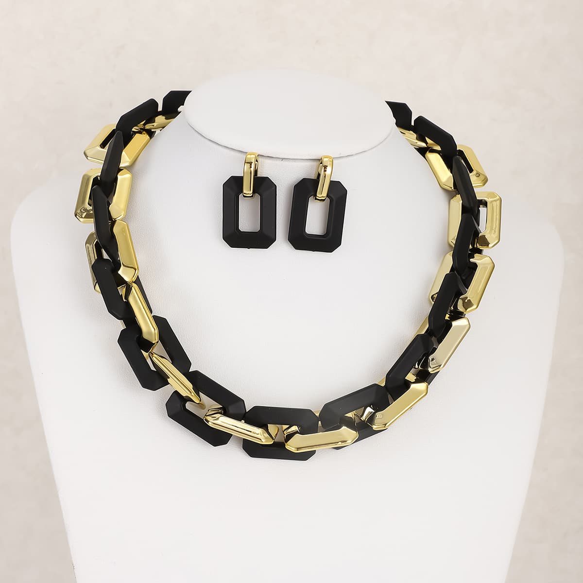 ins style necklace retro exaggerated hip hop style chain necklace earrings jewelry set metal necklace earrings 4