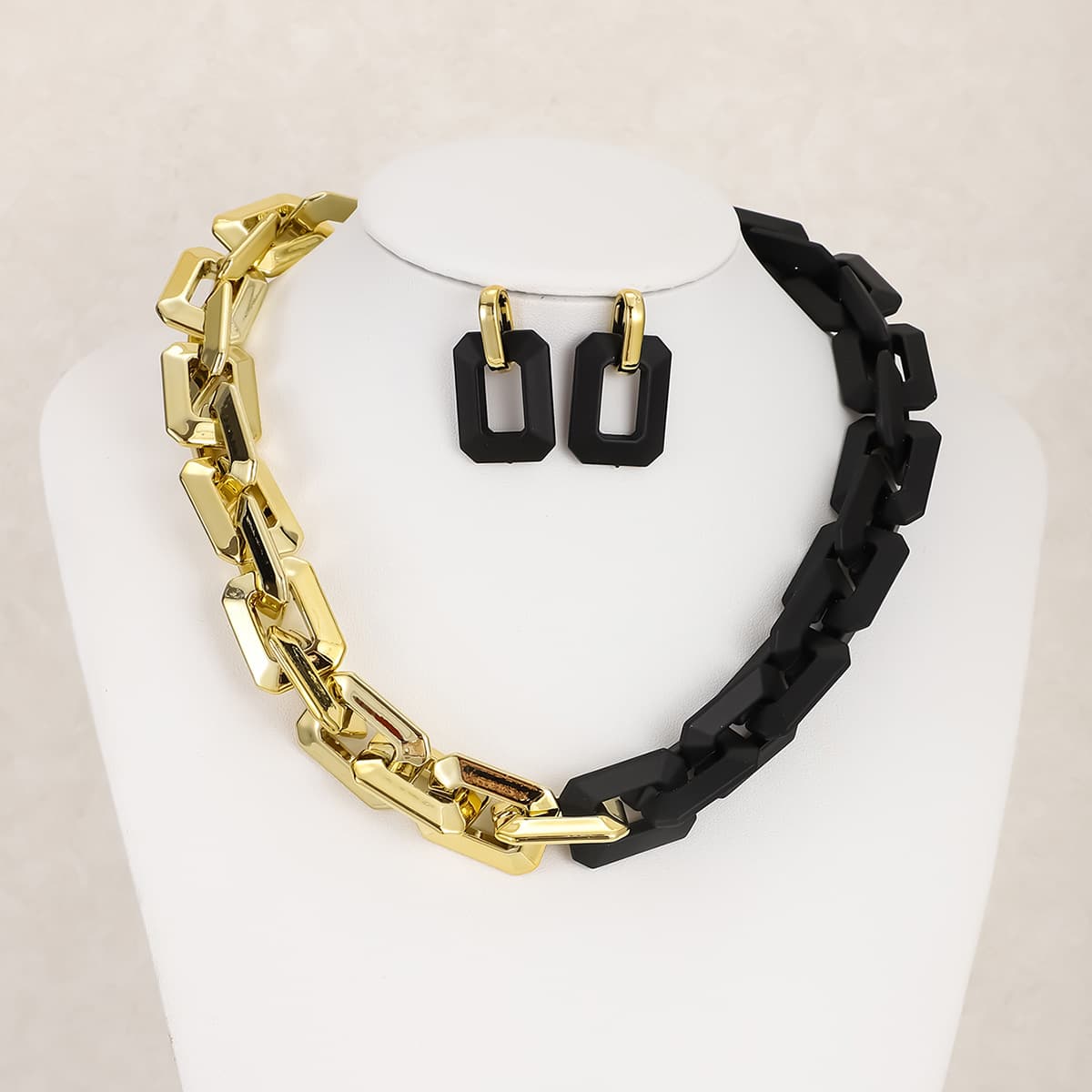 ins style necklace retro exaggerated hip hop style chain necklace earrings jewelry set metal necklace earrings 5