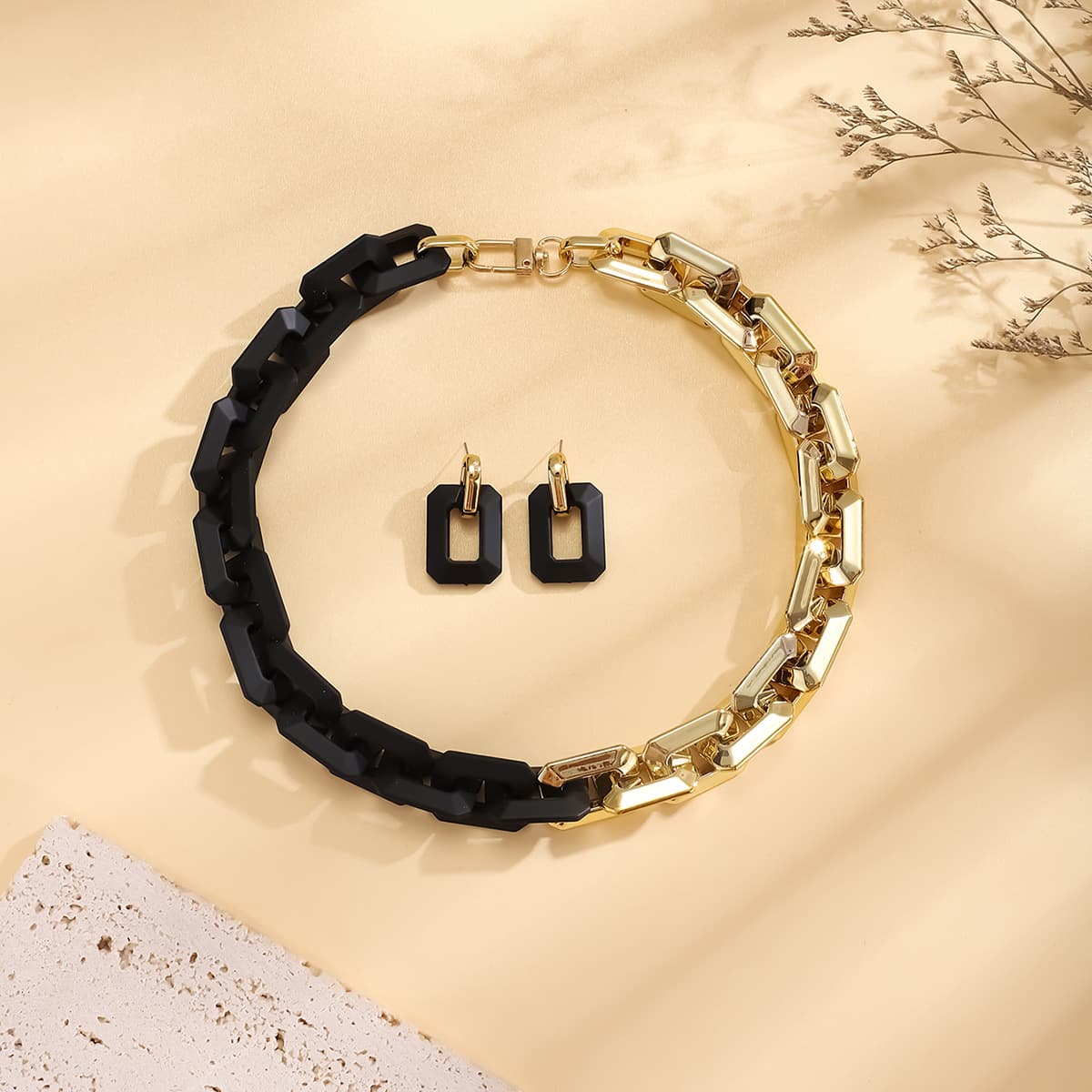 ins style necklace retro exaggerated hip hop style chain necklace earrings jewelry set metal necklace earrings 7
