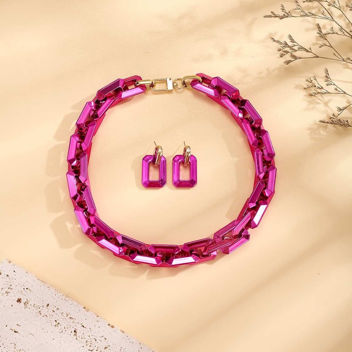 ins style necklace retro exaggerated hip hop style chain necklace earrings jewelry set metal necklace earrings 9