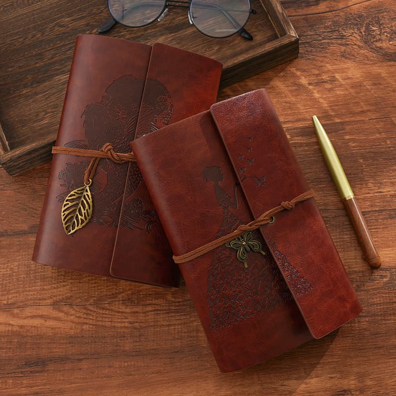 Retro notebook leaf strap notebook a6 imitation leather loose-leaf plan check-in travel notebook creative diary 2