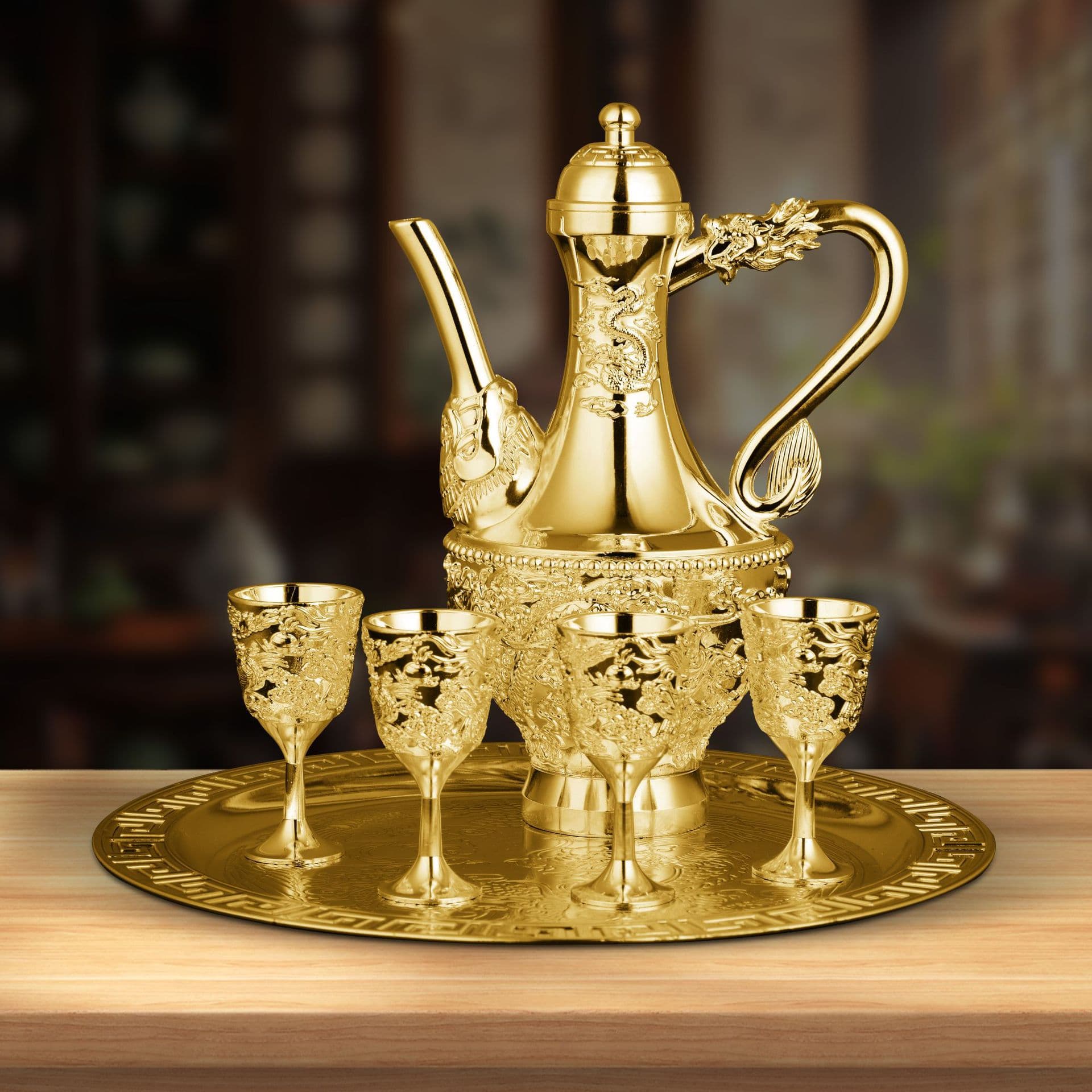 Golden pot wine set, dragon and phoenix Chengxiang wine pot, small wine glass, wedding high-end business gifts, gold-plated crafts wholesale 2