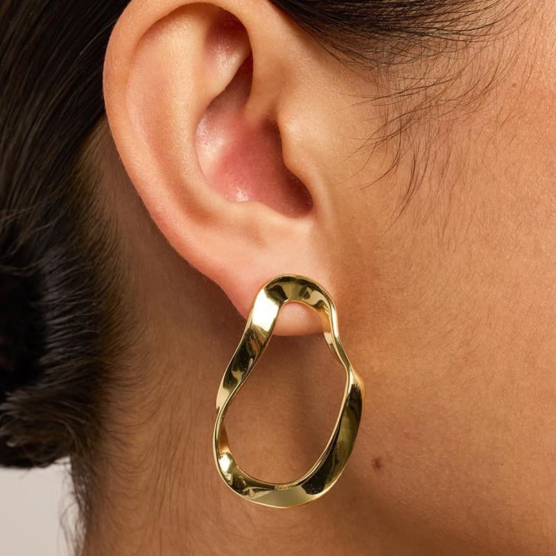 Brass Electroplated Real Gold Cross-border Women's 14K Wave Shape Personalized Pendant Earrings Light Twisted Infinity Ring 3