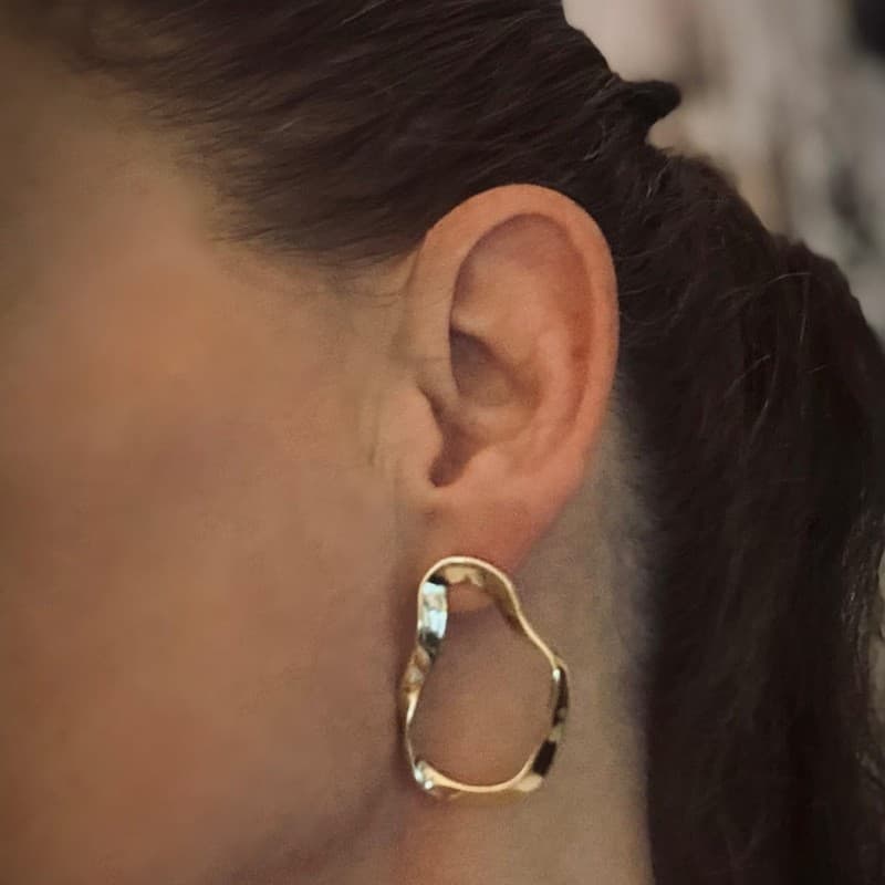 Brass Electroplated Real Gold Cross-border Women's 14K Wave Shape Personalized Pendant Earrings Light Twisted Infinity Ring 4
