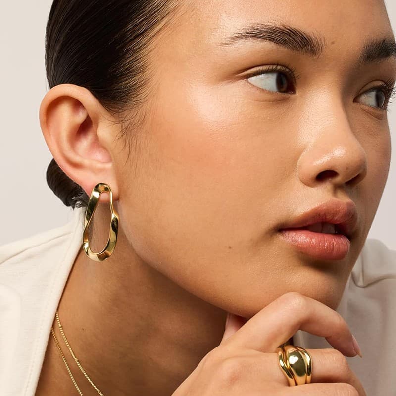 Brass Electroplated Real Gold Cross-border Women's 14K Wave Shape Personalized Pendant Earrings Light Twisted Infinity Ring 1