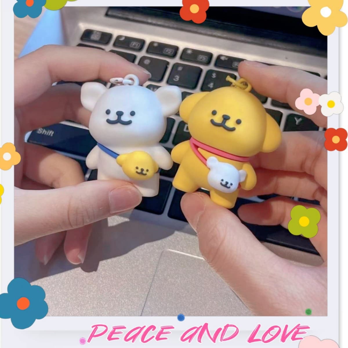 Wholesale Internet celebrity couple genuine line decompression puppy cartoon keychain pendant careful school bag doll can be trendy 2