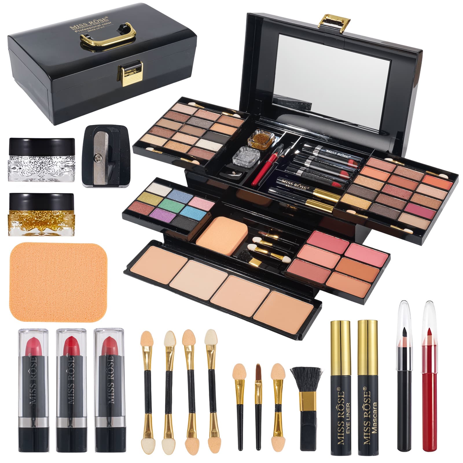 MISSROSE cross-border makeup palette, makeup kit, eye shadow and lip gloss combo set, lipstick, blush, highlighter powder 1
