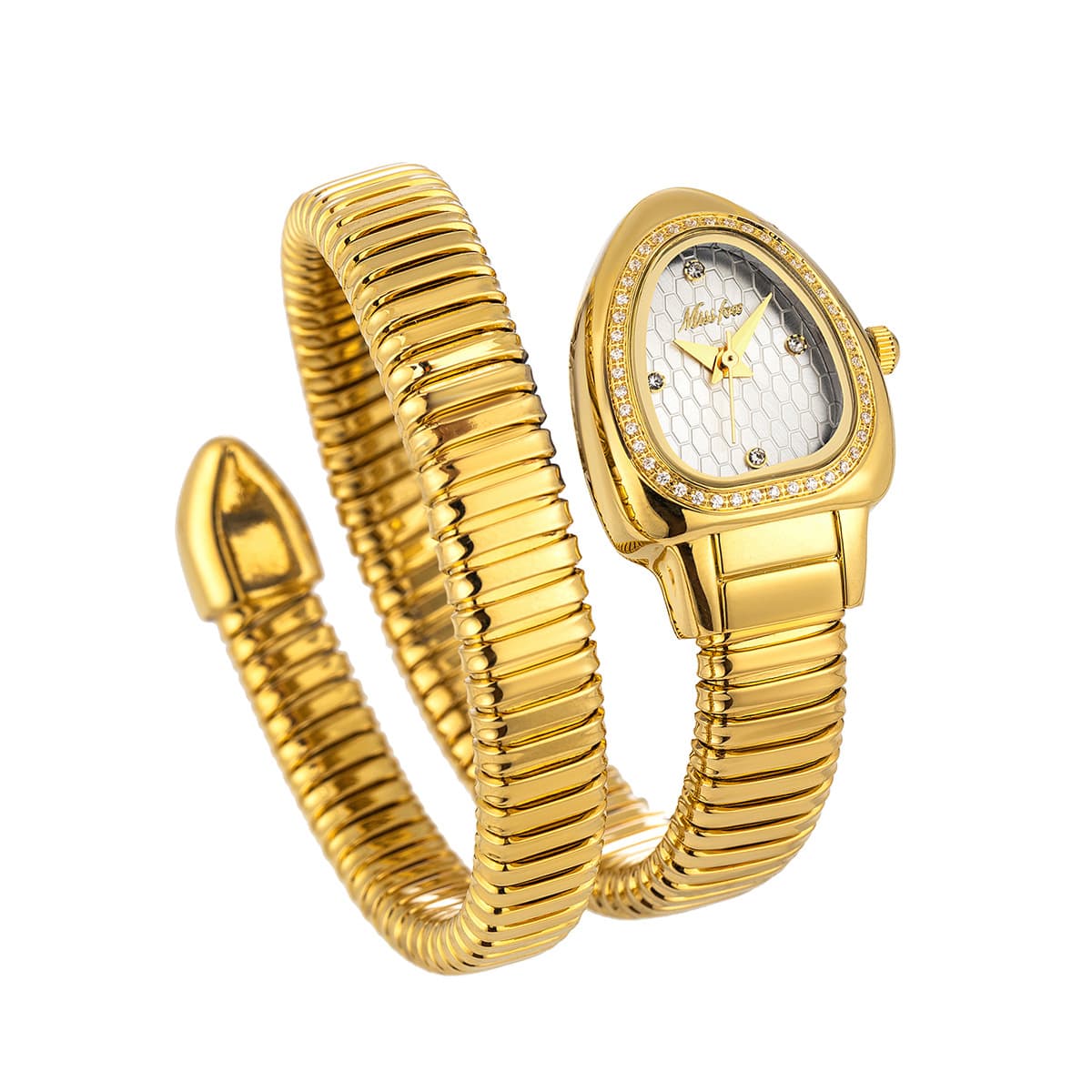 MISSFOX watch, new fashionable and elegant high-end snake head inlaid with diamond gold snake-shaped winding ladies watch 8