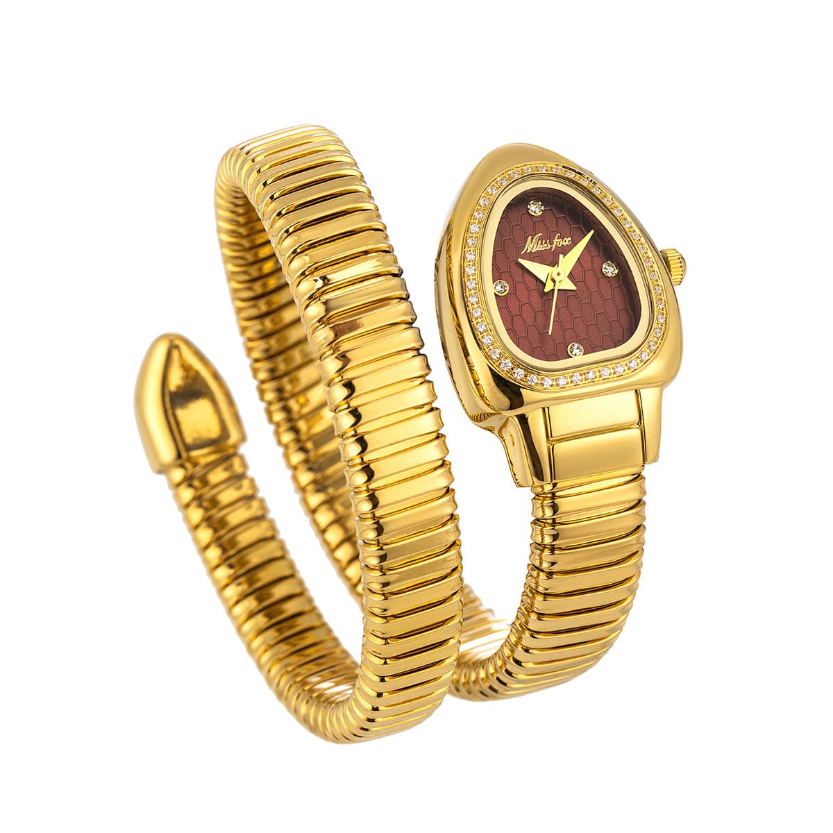 MISSFOX watch, new fashionable and elegant high-end snake head inlaid with diamond gold snake-shaped winding ladies watch 10
