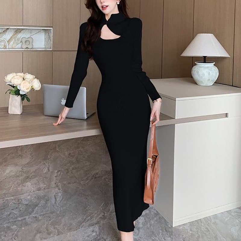 New Chinese style national style retro stand collar improved daily cheongsam hollow disc button dress slim waist and hip long skirt 5