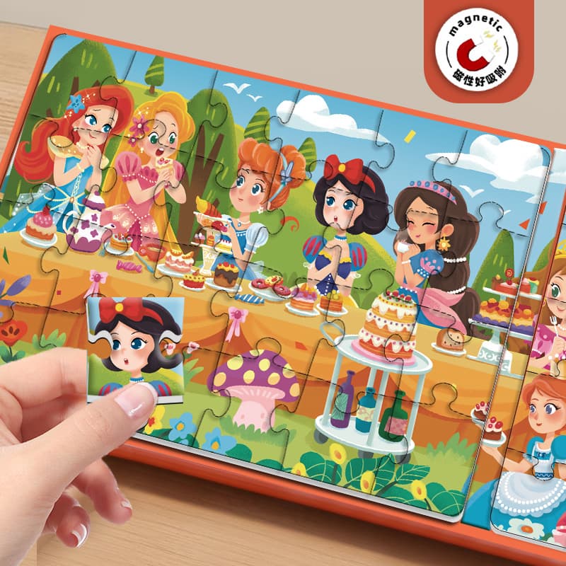 Children's magnetic puzzle 3 to 6 years old and above for girls and children advanced flat picture magnetic stickers princess educational toy gift 4