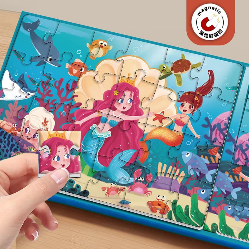 Children's magnetic puzzle 3 to 6 years old and above for girls and children advanced flat picture magnetic stickers princess educational toy gift 1
