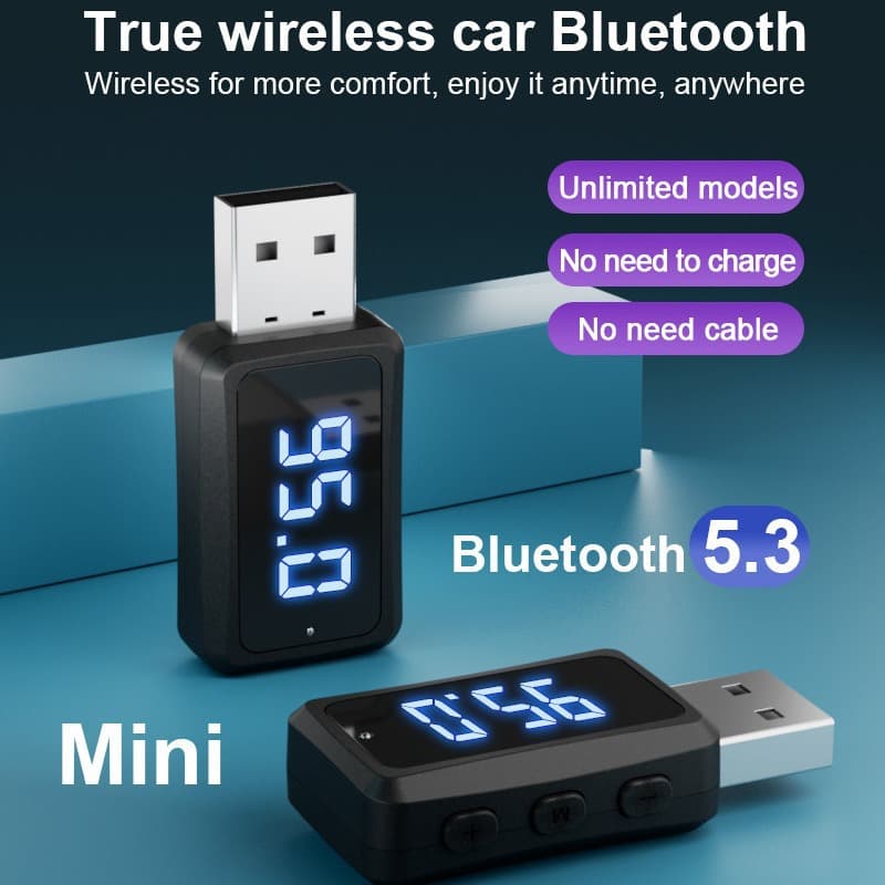 Cross-border new car Bluetooth 5.3 receiver FM transmitter audio adapter wireless Bluetooth receiver LED 1
