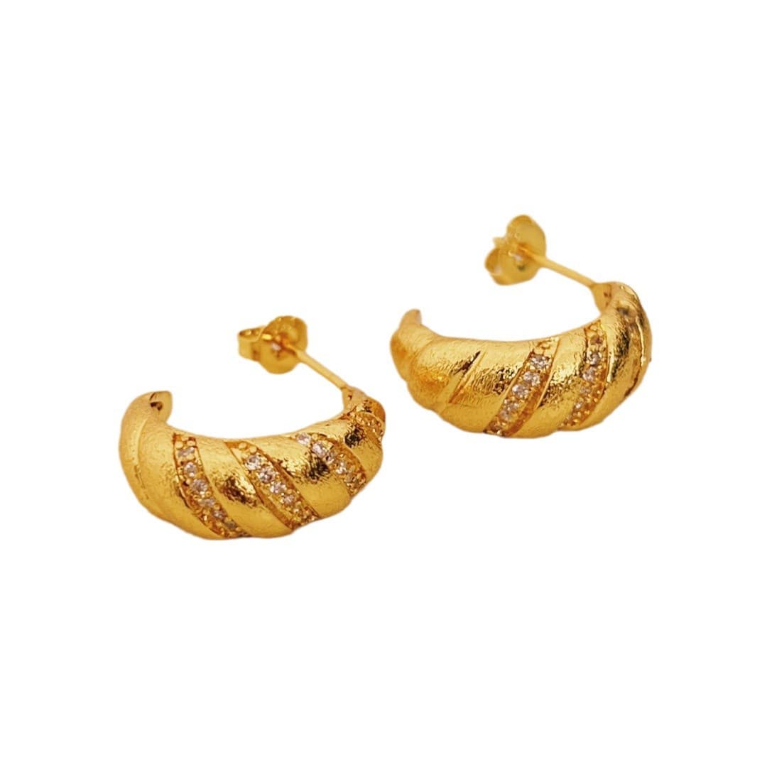 "Croissant" retro design mealworm earrings, high-end, simple and versatile temperament, brushed craftsmanship, gold-plated ear hooks 6
