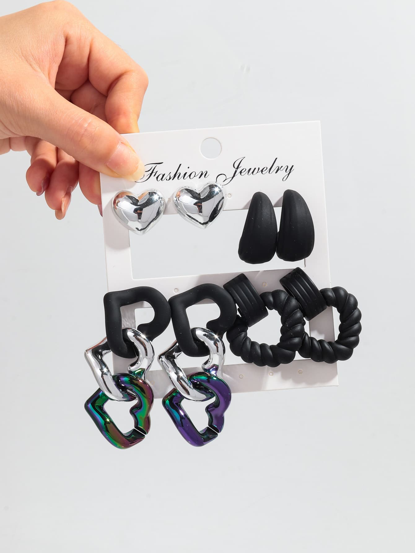 European and American cross-border dopamine color spray-painted earrings, acrylic heart C-shaped heart chain buckle set earrings 8