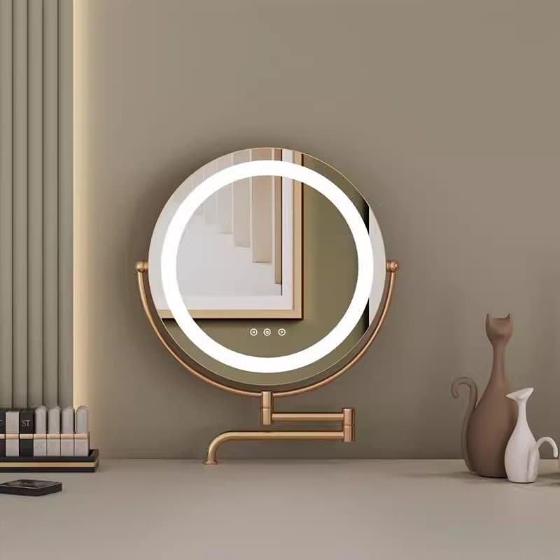 2024 New Telescopic Folding Rotating Makeup Mirror Multifunctional Dressing Table HD LED Light Foldable Light Luxury LED 3