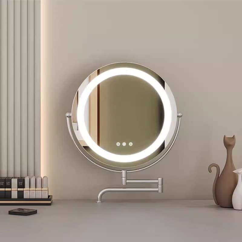 2024 New Telescopic Folding Rotating Makeup Mirror Multifunctional Dressing Table HD LED Light Foldable Light Luxury LED 4