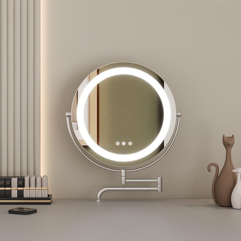 2024 New Telescopic Folding Rotating Makeup Mirror Multifunctional Dressing Table HD LED Light Foldable Light Luxury LED 9
