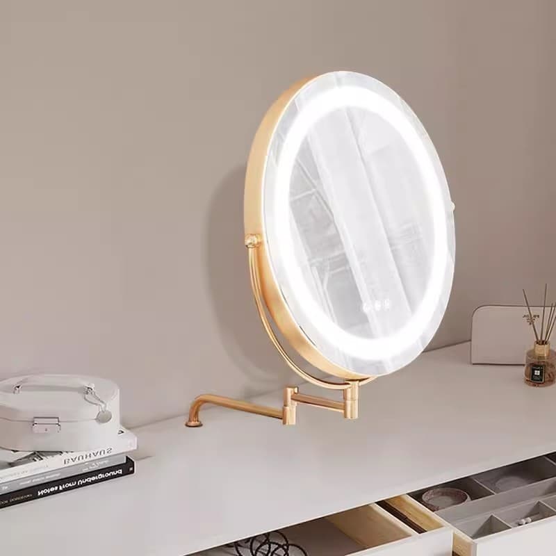 2024 New Telescopic Folding Rotating Makeup Mirror Multifunctional Dressing Table HD LED Light Foldable Light Luxury LED 1