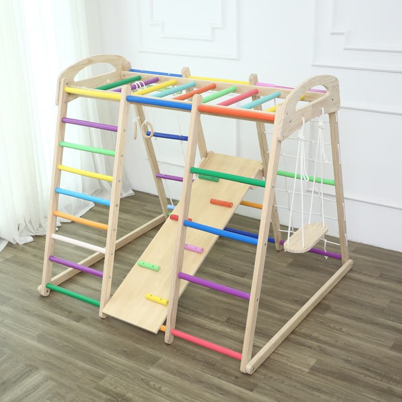 Children's solid wood climbing frame indoor baby wooden slide swing climbing combination home small amusement park family 8