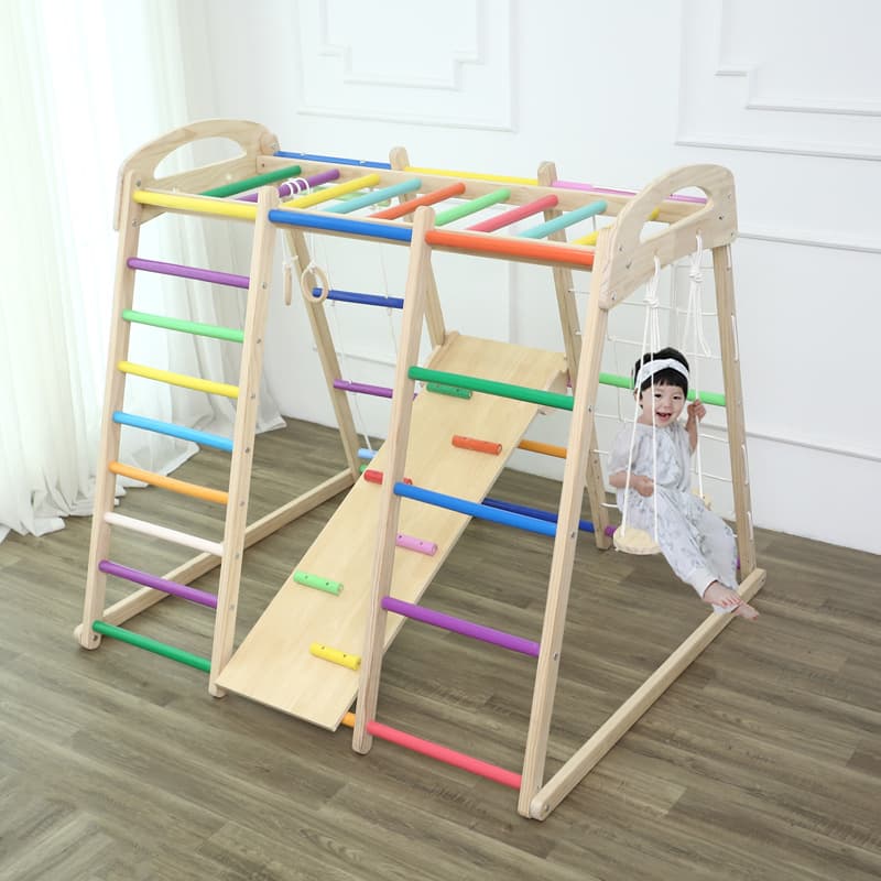 Children's solid wood climbing frame indoor baby wooden slide swing climbing combination home small amusement park family 1