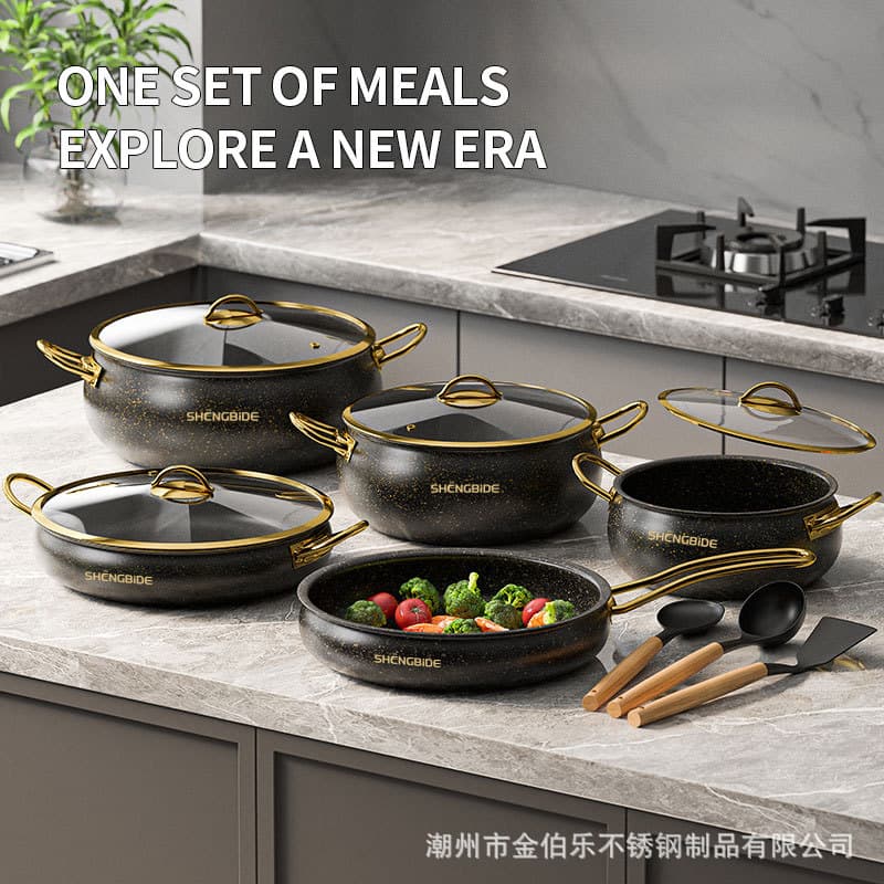Stainless steel pot 12-piece set 304 three-layer steel non-stick pot set with silicone spatula kitchen supplies pot set 2
