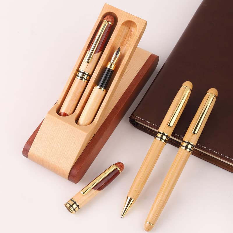 Retro Bamboo Wooden Pen Fountain Pen Gift Set Pair Pen Wooden Ballpoint Pen Graduation Gift Signature Pen Water Pen Wholesale 4