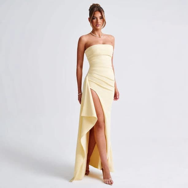 Amazon Evening Gown Women's Straight Neck Tubeless Dress Fashionable Sexy Backless High Slit Long Skirt Summer Wholesale 2