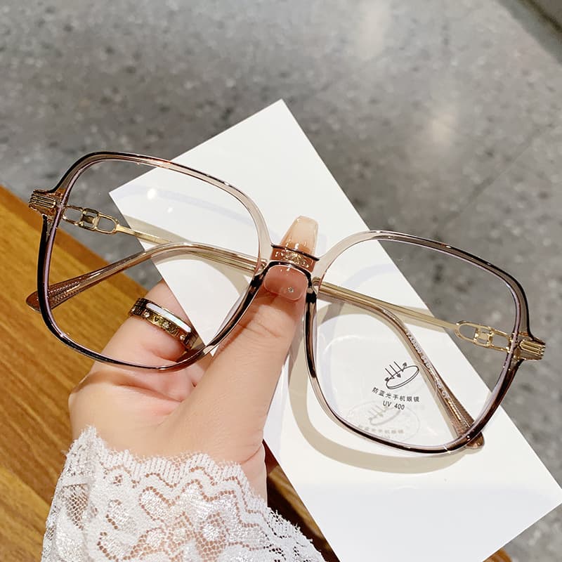 5590 Korean style square frame temples hollow design glasses frame for women without makeup whitening olive flat mirror glasses frame 3