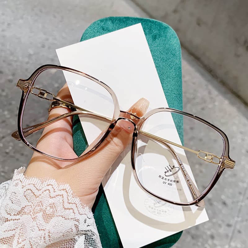 5590 Korean style square frame temples hollow design glasses frame for women without makeup whitening olive flat mirror glasses frame 8
