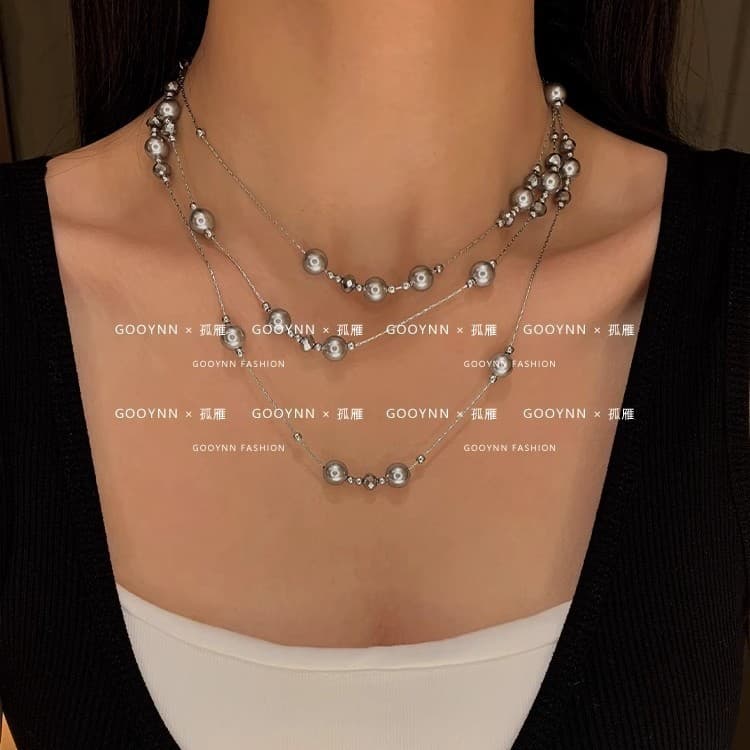 Long gray baby's breath pearl necklace for women, niche light luxury, high-end fashion, versatile stackable autumn and winter sweater chain 4