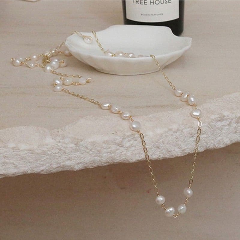 Long gray baby's breath pearl necklace for women, niche light luxury, high-end fashion, versatile stackable autumn and winter sweater chain 7