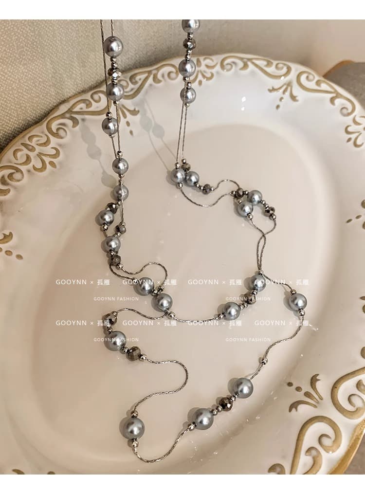 Long gray baby's breath pearl necklace for women, niche light luxury, high-end fashion, versatile stackable autumn and winter sweater chain 8
