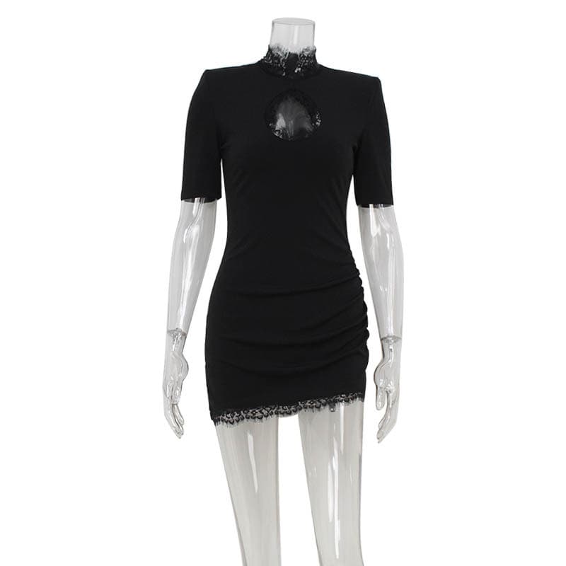 2025 cross-border new fashion fashion slim temperament lace stitching hollow slimming sexy party hip-covering dress for women 6