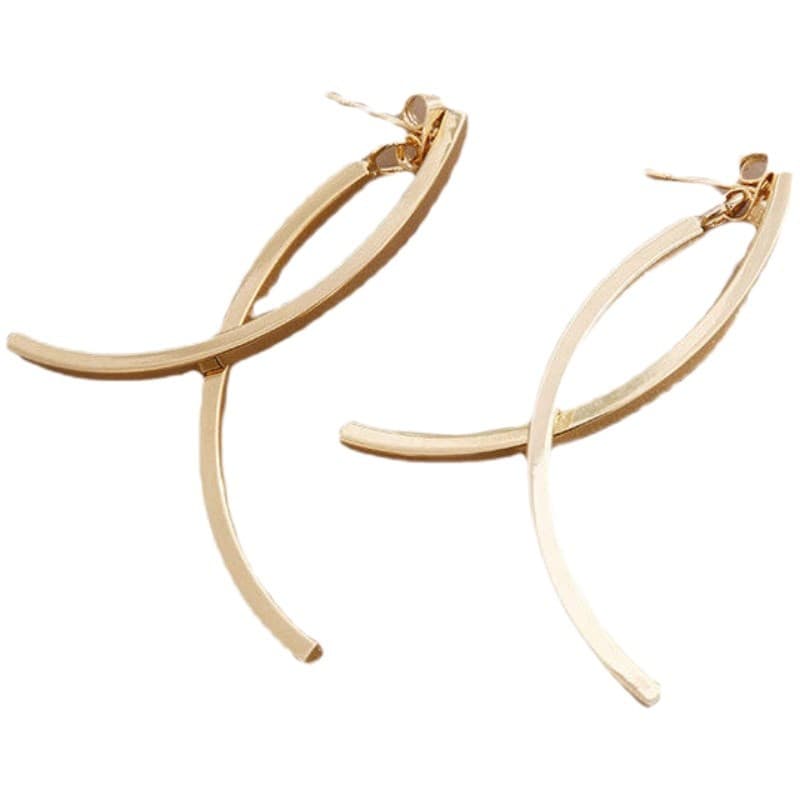 S925 silver needle cross arc earrings, high-end Korean niche design, atmospheric and simple, internet celebrity cold style earrings 6