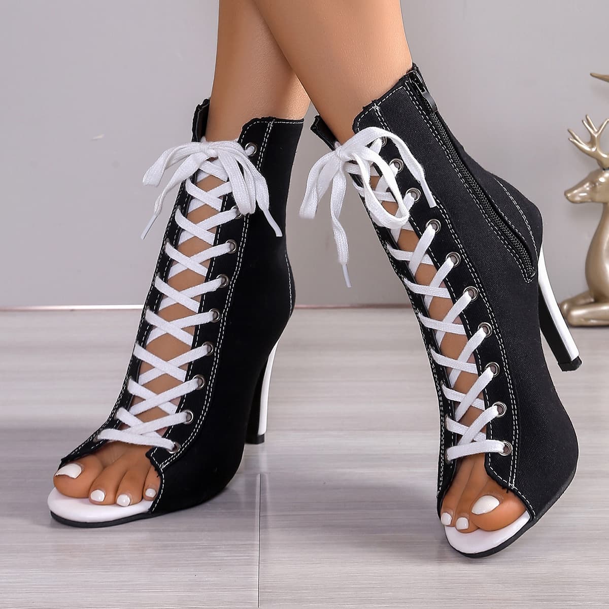 Foreign trade European and American style fish mouth front lace-up sandals, feminine stiletto heels, large size open toe short-tube dance shoes for women wholesale 4