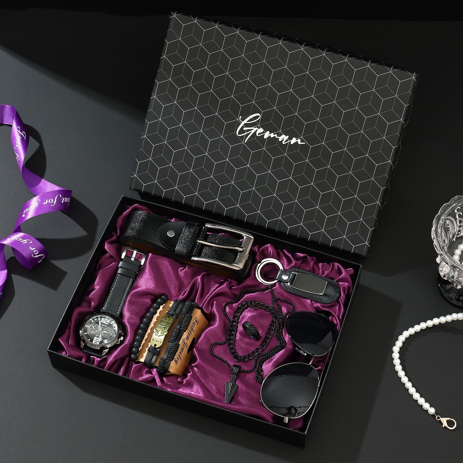 Cross-border business gift set, trendy leather belt, simple wallet, gift box, watch, perfume, practical keychain, pen creation 8