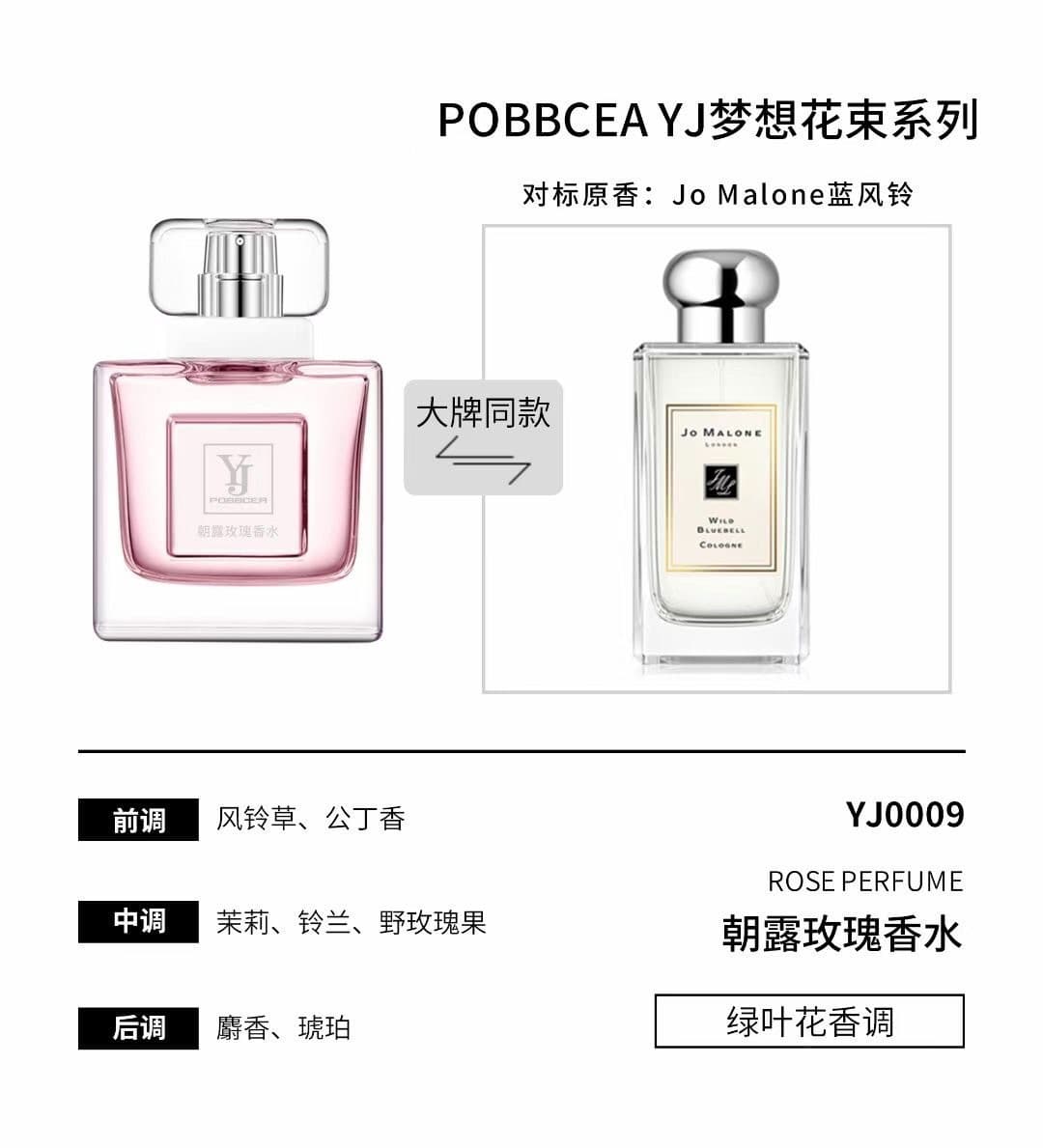 YJ Morning Dew Rose Perfume Women's Long-lasting Light Fragrance Jo Malone Blue Fengling British Pear and Freesia 7
