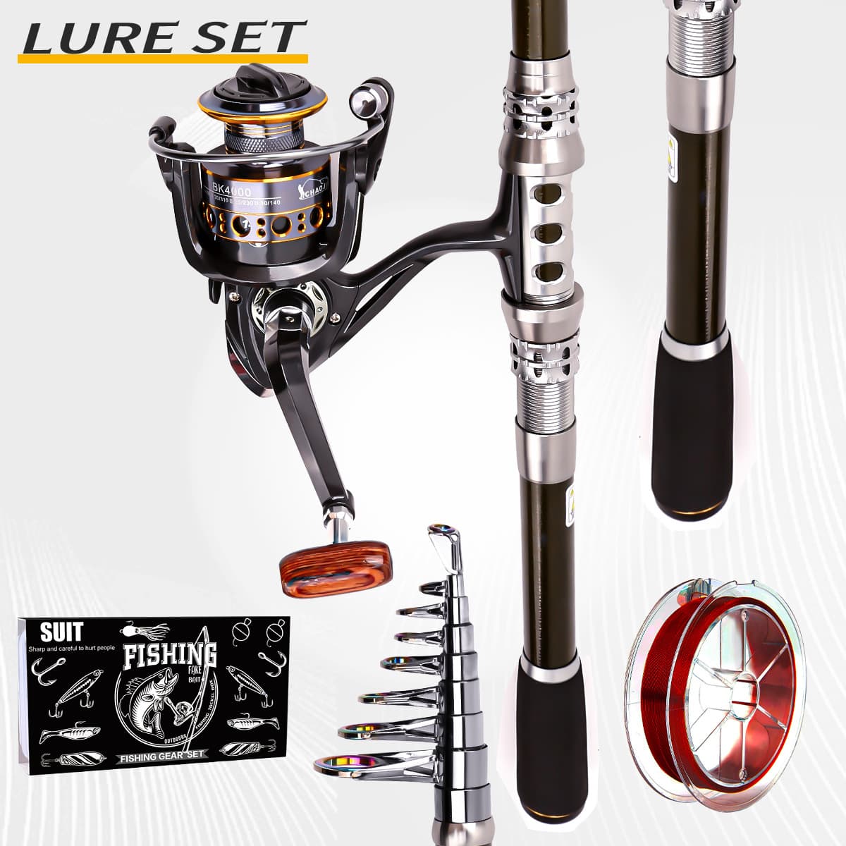 Cross-border carbon Luya rod wheel set sea fishing rod telescopic fishing rod rotating reel travel sea and freshwater fishing set 3