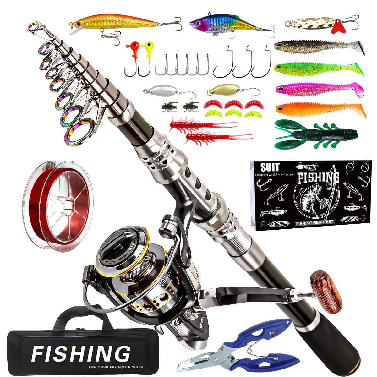 Cross-border carbon Luya rod wheel set sea fishing rod telescopic fishing rod rotating reel travel sea and freshwater fishing set 1