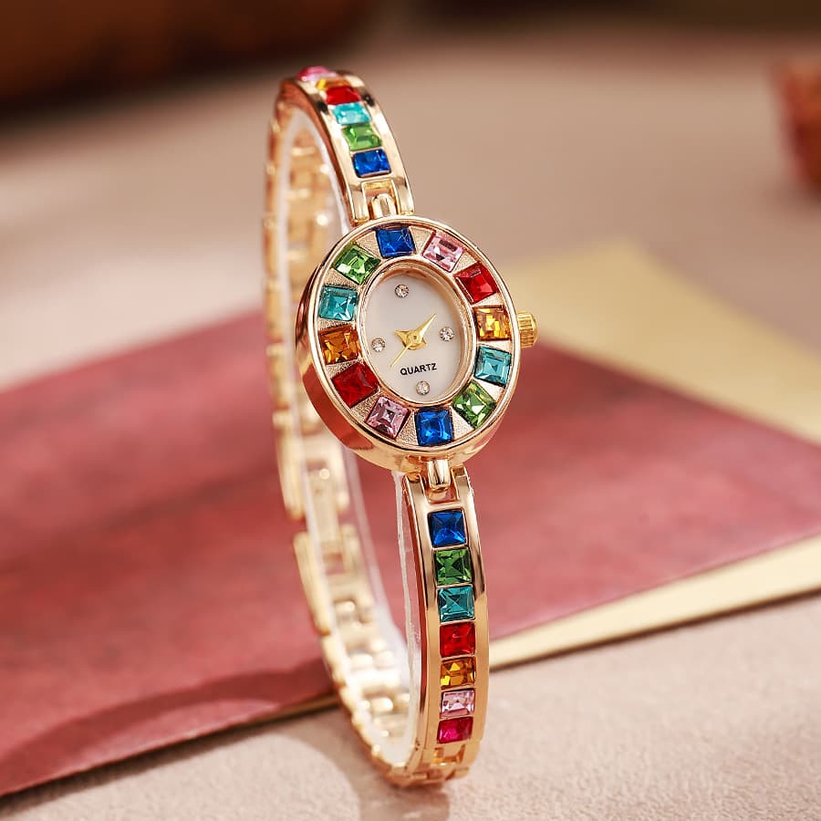 Cross-border new bracelet style women's watch fashionable compact luxury temperament oval color diamond bracelet watch for women wholesale 3