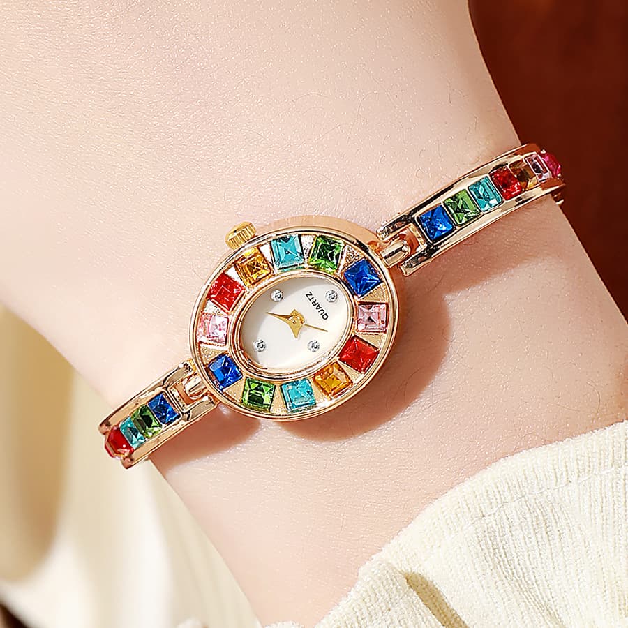 Cross-border new bracelet style women's watch fashionable compact luxury temperament oval color diamond bracelet watch for women wholesale 4