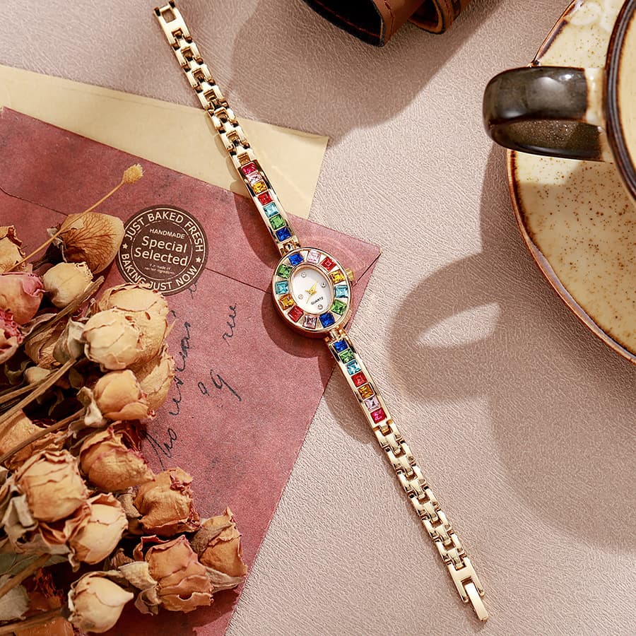 Cross-border new bracelet style women's watch fashionable compact luxury temperament oval color diamond bracelet watch for women wholesale 5