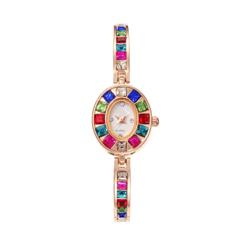 Cross-border new bracelet style women's watch fashionable compact luxury temperament oval color diamond bracelet watch for women wholesale 7
