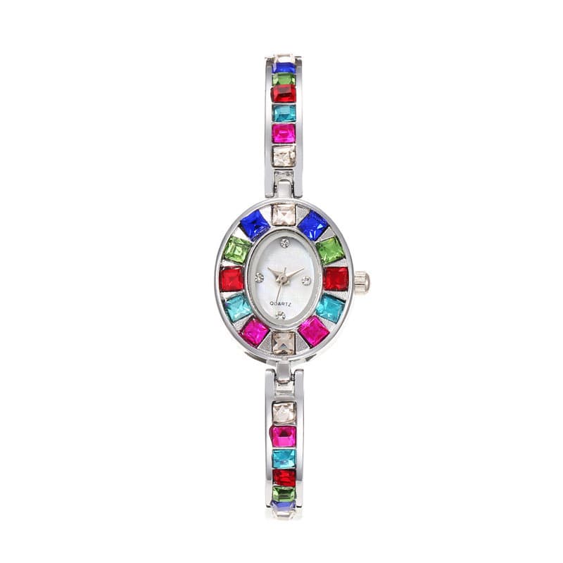 Cross-border new bracelet style women's watch fashionable compact luxury temperament oval color diamond bracelet watch for women wholesale 9