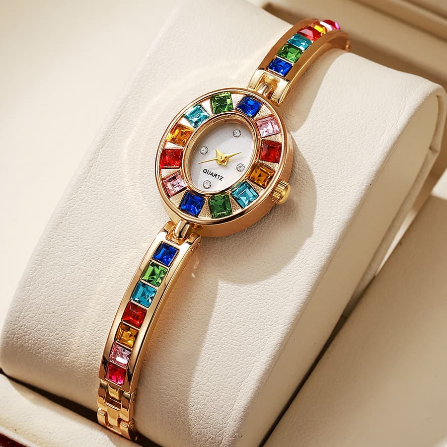 Cross-border new bracelet style women's watch fashionable compact luxury temperament oval color diamond bracelet watch for women wholesale 1