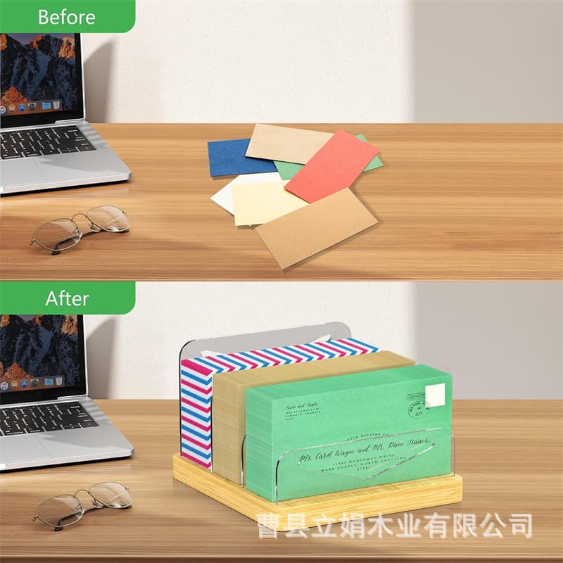 Wooden file rack desk envelope socket sorting rack letter organizer bamboo mail solid wood management rack 3