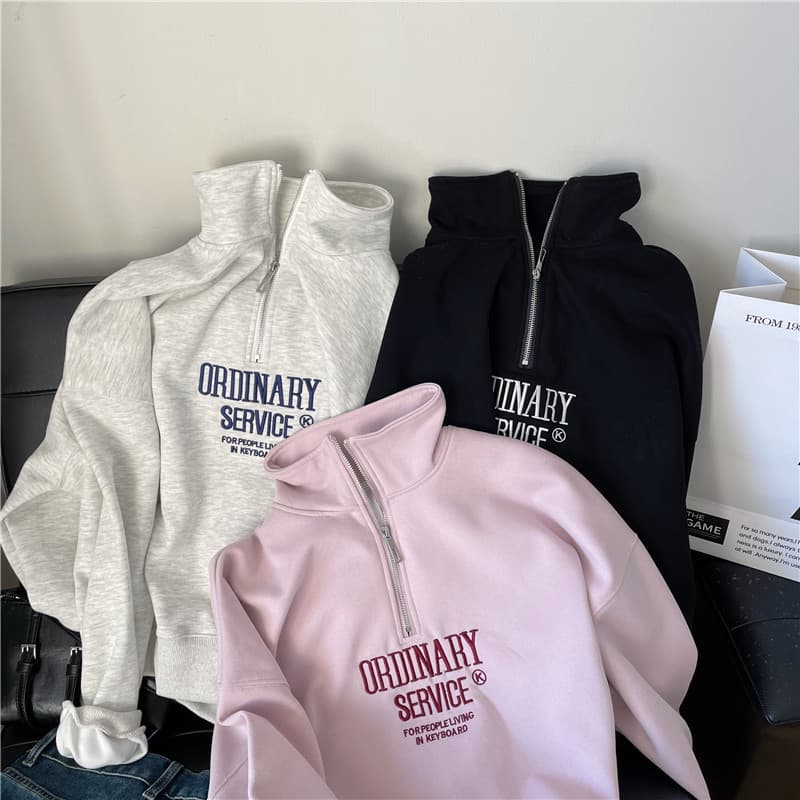 Korean exquisite embroidered half-zip pullover sweatshirt 2025 spring and autumn new product stand collar women's style simple temperament 2