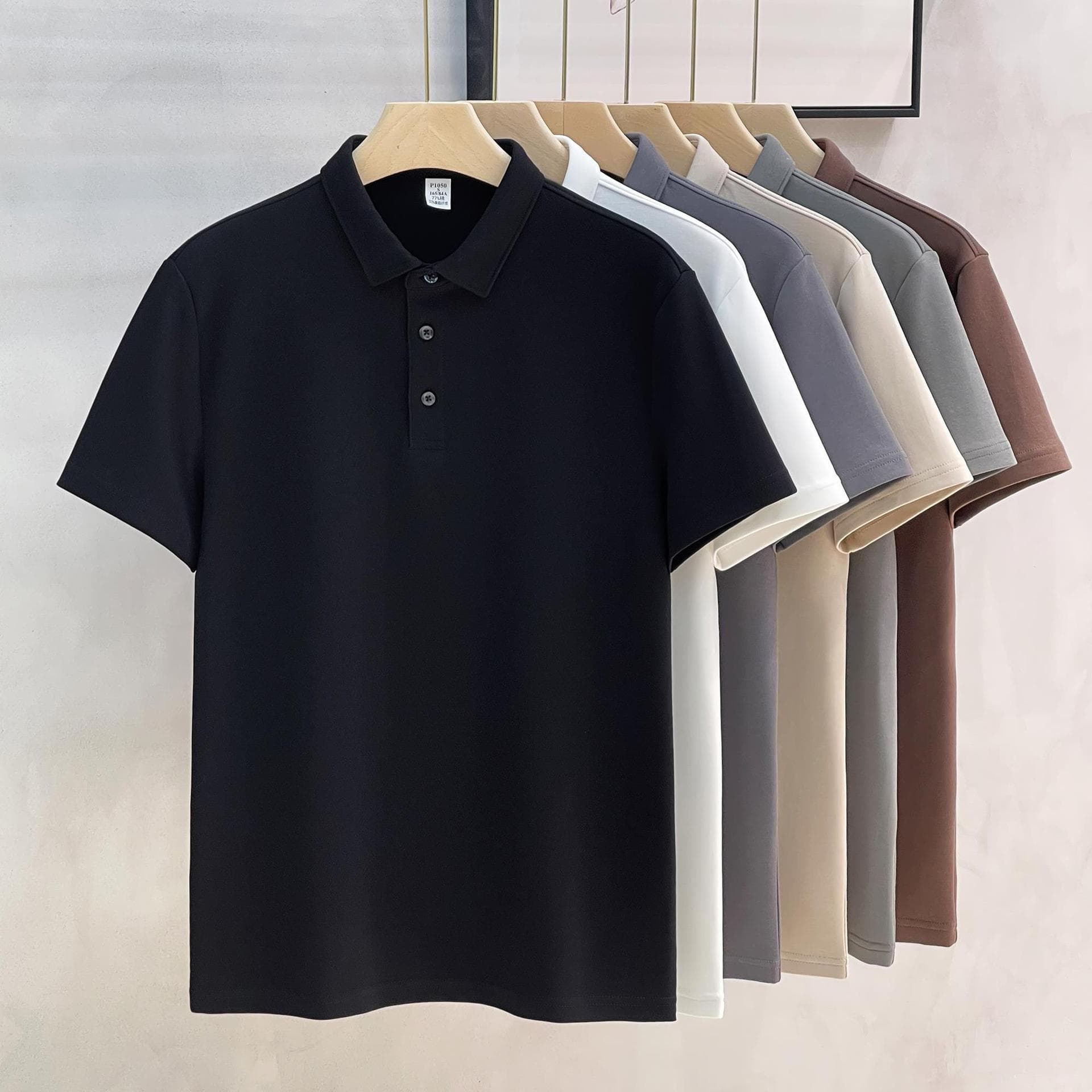 Heavy cotton solid color POLO shirt lapel light mature business short-sleeved T-shirt commuter men's spring and summer shirt work clothes 2