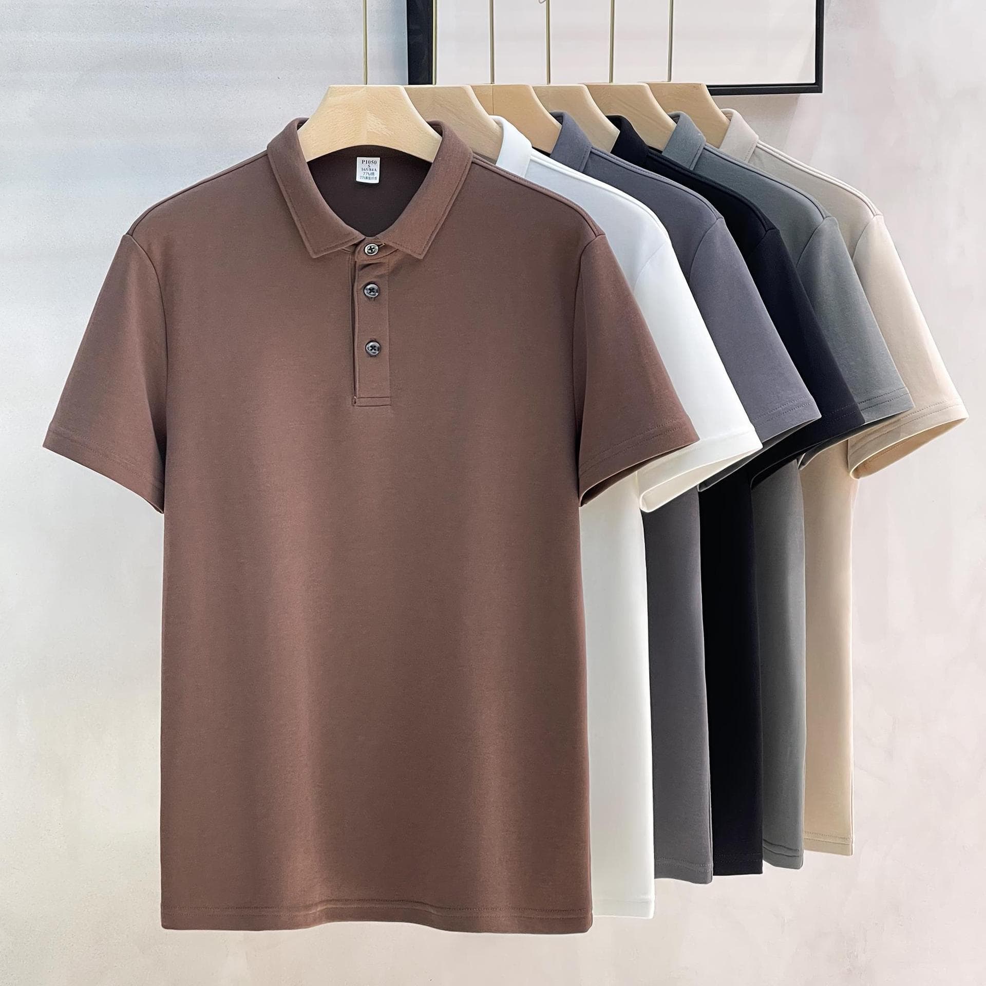 Heavy cotton solid color POLO shirt lapel light mature business short-sleeved T-shirt commuter men's spring and summer shirt work clothes 3